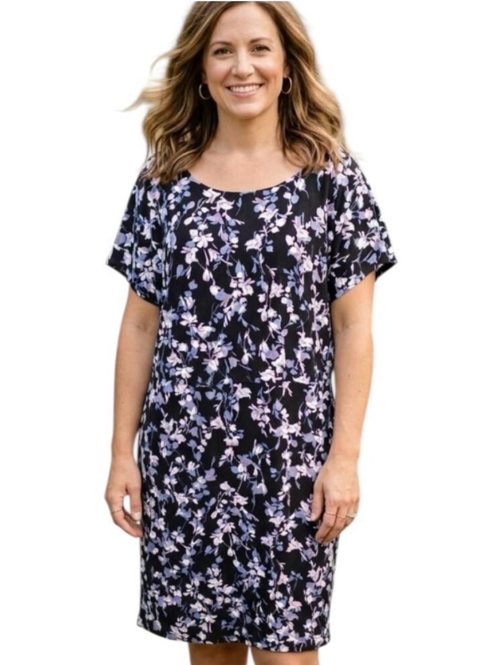 J Jill Dress Women Medium P Dark Floral Shift Pockets Knee Length Cottagecore